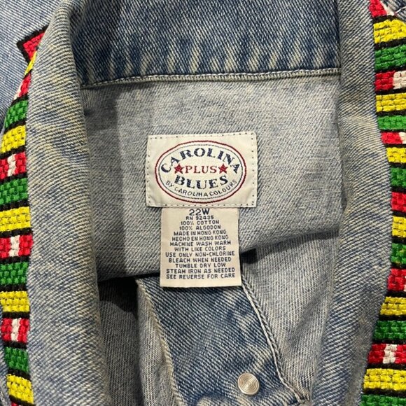 DENIM VEST Y2K 90’s COLORFUL EMBROIDERED Sz 22W BIKER ROCK HIPPIE AESTHETIC - Picture 14 of 14